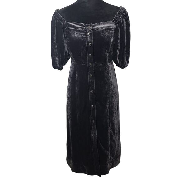 J Crew Puff Sleeve Button-Up Velvet Dress Sz 4 Black Whimsigoth Witchy NWT $198 - Picture 1 of 14